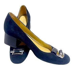 Michael Kors Black Block Heel Shoes with Silver Accents